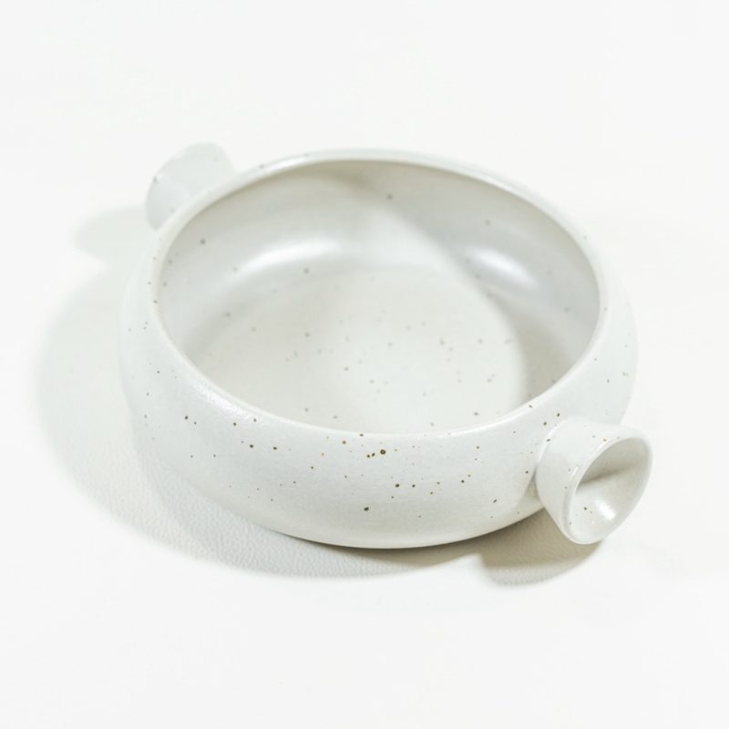 Mangkok Keramik Nuanza Two Handle white Spotting series