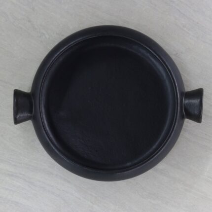 Nuanza Mangkok Keramik Dua Handle Hitam Doff